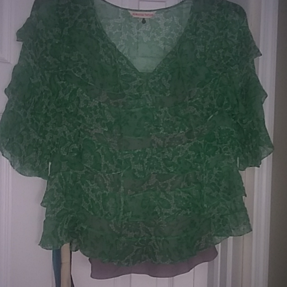 Sheer green and white as 10 sheer ruffle top w cam
